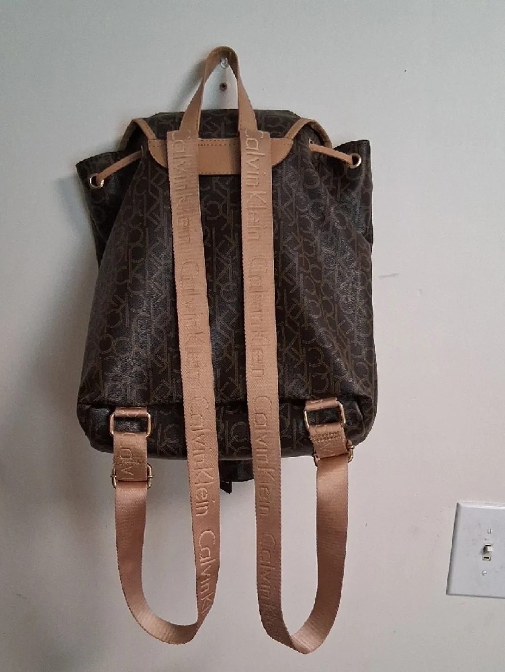 Calvin Klein Brown Monogram Backpack with Tan Trim - Picture 5 of 5